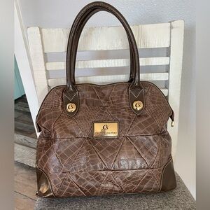 Carmen Steffens alligator print brown shoulder bag purse.